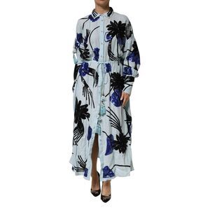 Christian Pellizzari Blue Sequin Embellished Shirt Maxi Women's Dress